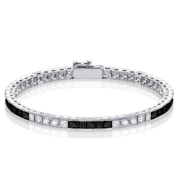 Black Sapphire Asscher Cut Bracelet in 925 Sterling Silver | Various Lengths