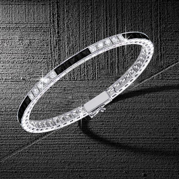 Black Sapphire Asscher Cut Bracelet in 925 Sterling Silver | Various Lengths