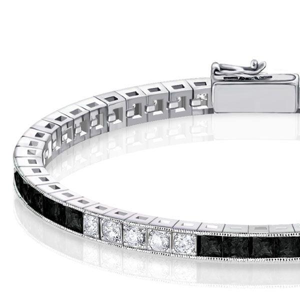Black Sapphire Asscher Cut Bracelet in 925 Sterling Silver | Various Lengths
