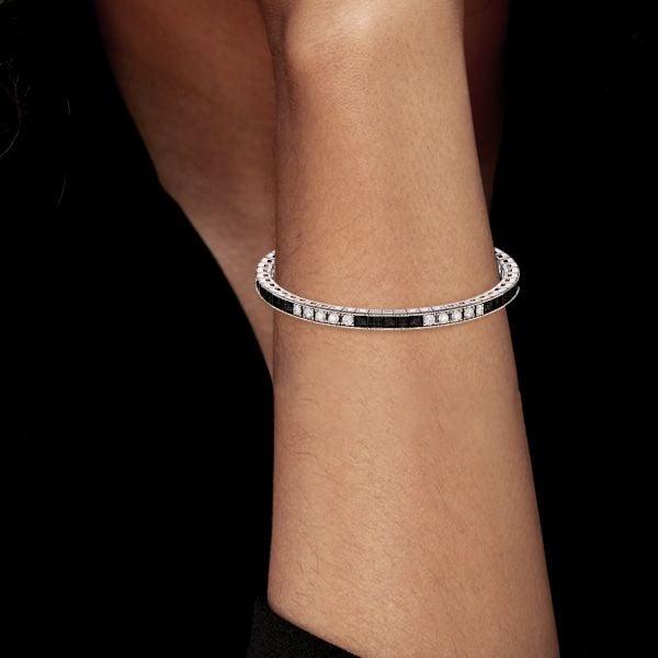 Black Sapphire Asscher Cut Bracelet in 925 Sterling Silver | Various Lengths