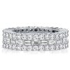 Triple Row Round & Emerald Cut CZ Eternity Band - Sterling Silver Wedding Ring