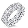 Triple Row Round & Emerald Cut CZ Eternity Band - Sterling Silver Wedding Ring