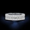 Triple Row Round & Emerald Cut CZ Eternity Band - Sterling Silver Wedding Ring