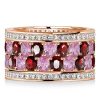 18K Rose Gold Plated Garnet Pink Stone Ring, Oval Cut, Multi Row Band, 7.23 CT. TW.
