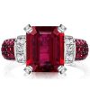 Two-Tone Emerald Cut Red Sapphire Sterling Silver Engagement Ring