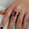 Two-Tone Emerald Cut Red Sapphire Sterling Silver Engagement Ring