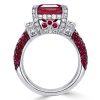 Two-Tone Emerald Cut Red Sapphire Sterling Silver Engagement Ring