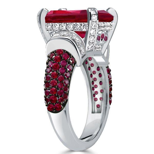 Two-Tone Emerald Cut Red Sapphire Sterling Silver Engagement Ring
