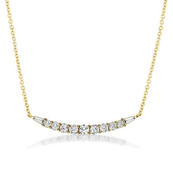 18K Gold Plated Sterling Silver Pendant Necklace with Round and Baguette Cut Stones