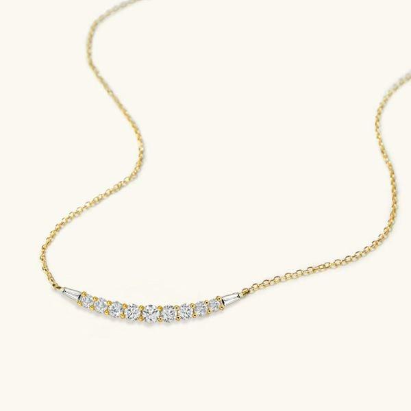 18K Gold Plated Sterling Silver Pendant Necklace with Round and Baguette Cut Stones