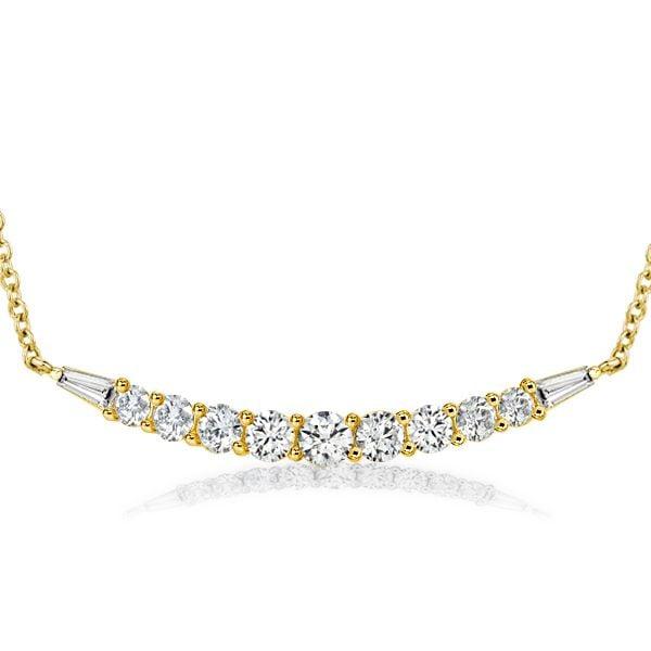 18K Gold Plated Sterling Silver Pendant Necklace with Round and Baguette Cut Stones