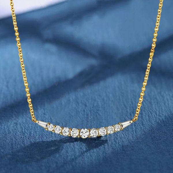 18K Gold Plated Sterling Silver Pendant Necklace with Round and Baguette Cut Stones