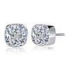 Cushion Cut White Sapphire Stud Earrings in Sterling Silver Milgrain Bezel