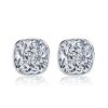Cushion Cut White Sapphire Stud Earrings in Sterling Silver Milgrain Bezel
