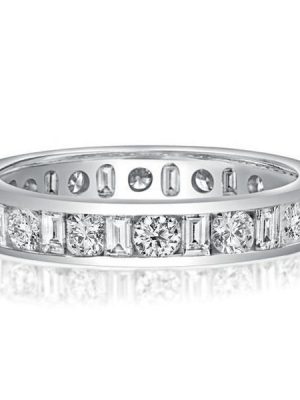 Baguette & Round CZ Sterling Silver Wedding Band - 4.50 CT. TW.
