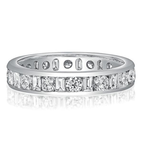 Baguette & Round CZ Sterling Silver Wedding Band - 4.50 CT. TW.