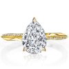 Golden Pear Cut White Sapphire Engagement Ring - 18K Gold Plated Sterling Silver