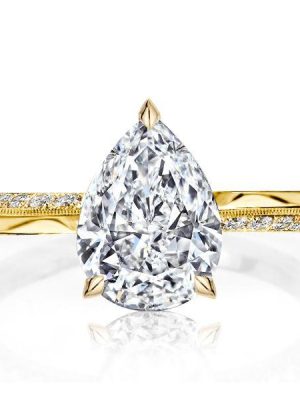 Golden Pear Cut White Sapphire Engagement Ring - 18K Gold Plated Sterling Silver