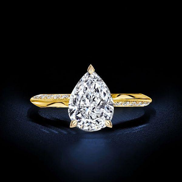 Golden Pear Cut White Sapphire Engagement Ring - 18K Gold Plated Sterling Silver