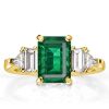 Emerald Cut Green Engagement Ring with Side Stones - 18K Gold Plated Sterling Silver
