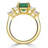 Emerald Cut Green Engagement Ring with Side Stones - 18K Gold Plated Sterling Silver