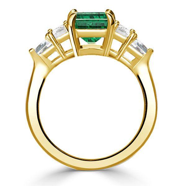 Emerald Cut Green Engagement Ring with Side Stones - 18K Gold Plated Sterling Silver