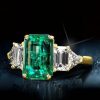 Emerald Cut Green Engagement Ring with Side Stones - 18K Gold Plated Sterling Silver
