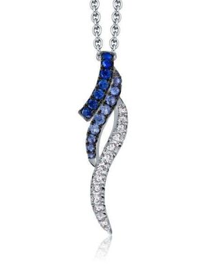 Blue and White Sapphire Pendant Necklace in 925 Sterling Silver
