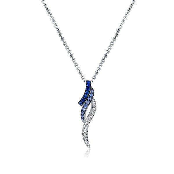 Blue and White Sapphire Pendant Necklace in 925 Sterling Silver
