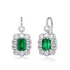 Art Deco Emerald Cut Drop Earrings - Sterling Silver Emerald Cluster Dangle Earrings