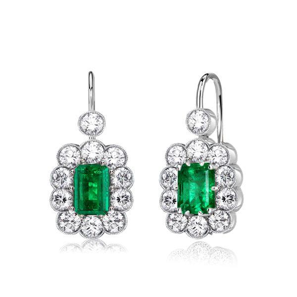 Art Deco Emerald Cut Drop Earrings - Sterling Silver Emerald Cluster Dangle Earrings