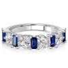 Blue Sapphire Half Eternity Band in Sterling Silver - Marquise & Baguette Cut