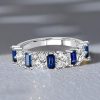 Blue Sapphire Half Eternity Band in Sterling Silver - Marquise & Baguette Cut