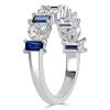 Blue Sapphire Half Eternity Band in Sterling Silver - Marquise & Baguette Cut