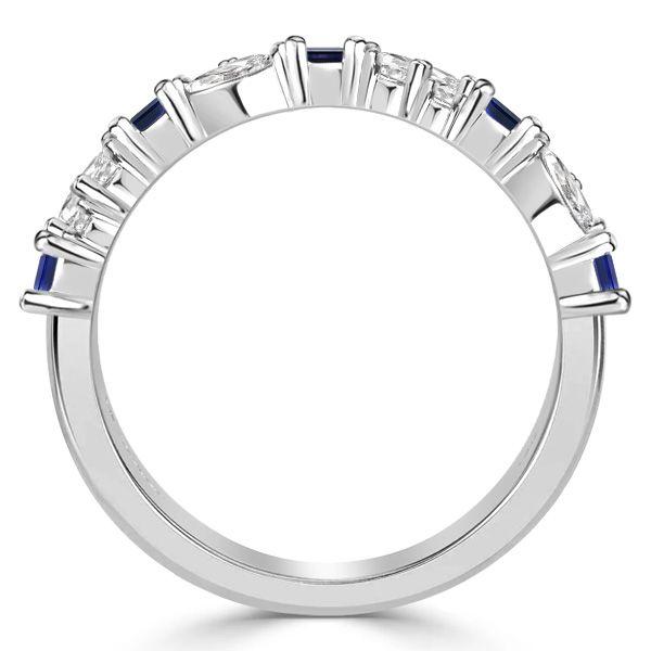 Blue Sapphire Half Eternity Band in Sterling Silver - Marquise & Baguette Cut