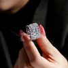 Emerald Cut Sterling Silver Wedding Band - Unique Design for Women