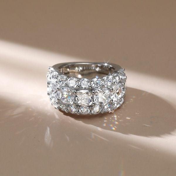 Cushion Cut Half Eternity Wedding Band for Women in Sterling Silver