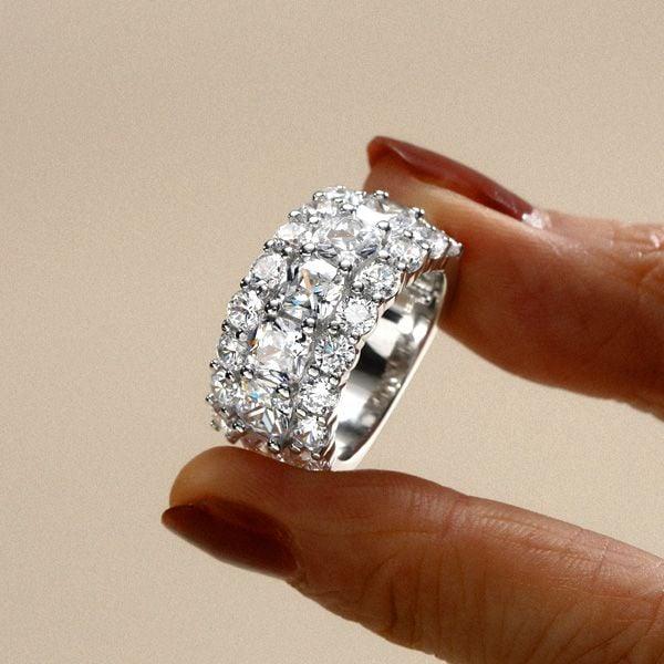 Cushion Cut Half Eternity Wedding Band for Women in Sterling Silver