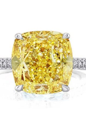 Cushion Cut Yellow Topaz Engagement Ring with Hidden Halo - Sterling Silver