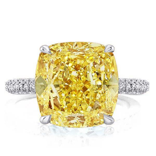 Cushion Cut Yellow Topaz Engagement Ring with Hidden Halo - Sterling Silver