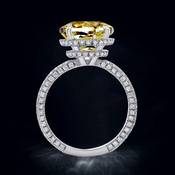 Cushion Cut Yellow Topaz Engagement Ring with Hidden Halo - Sterling Silver