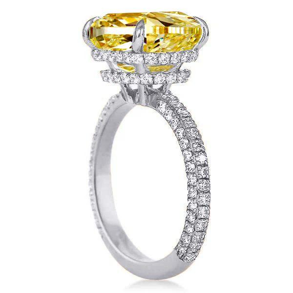 Cushion Cut Yellow Topaz Engagement Ring with Hidden Halo - Sterling Silver