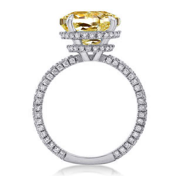 Cushion Cut Yellow Topaz Engagement Ring with Hidden Halo - Sterling Silver