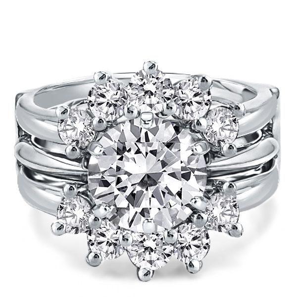 Sunflower Sterling Silver Bridal Ring Set | Round Cut Halo Engagement Ring