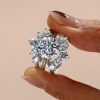 Sunflower Sterling Silver Bridal Ring Set | Round Cut Halo Engagement Ring