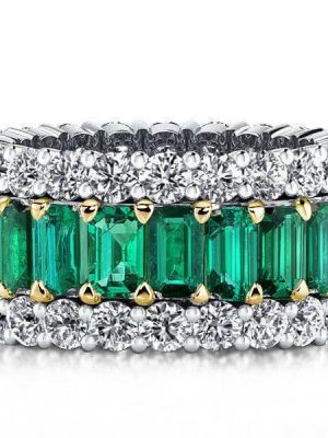Emerald Cut Cubic Zirconia Triple Row Two-Tone Wedding Band in Sterling Silver