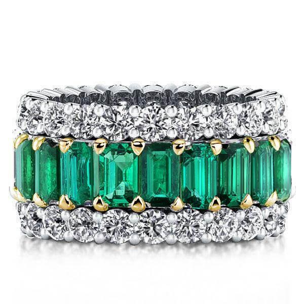 Emerald Cut Cubic Zirconia Triple Row Two-Tone Wedding Band in Sterling Silver