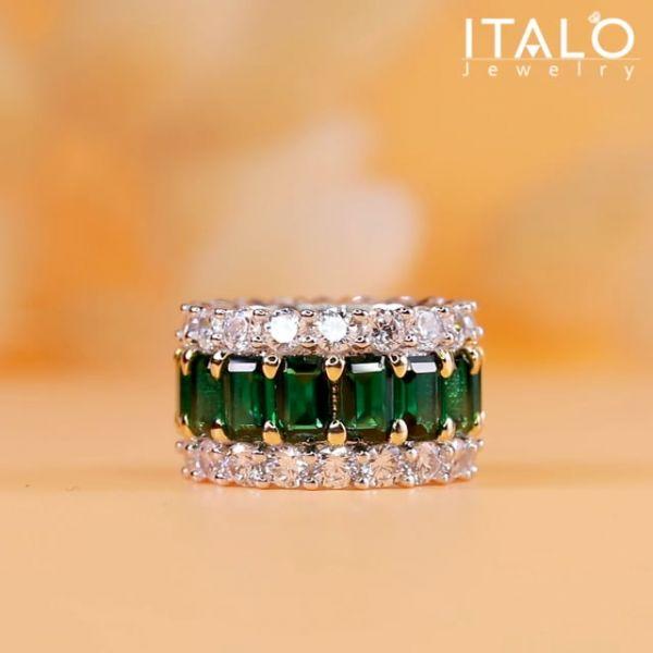 Emerald Cut Cubic Zirconia Triple Row Two-Tone Wedding Band in Sterling Silver