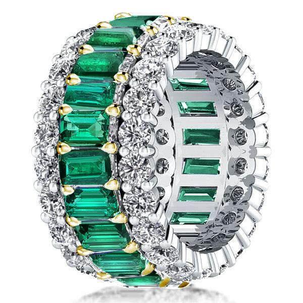 Emerald Cut Cubic Zirconia Triple Row Two-Tone Wedding Band in Sterling Silver