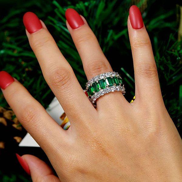 Emerald Cut Cubic Zirconia Triple Row Two-Tone Wedding Band in Sterling Silver